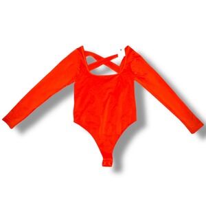Anthropologie‎ Red Long Sleeve Square Neck Crisscross Back Bodysuit S/M